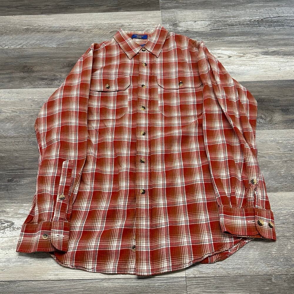 Pendleton Pioneer Shirt Red Plaid Mens Medium Merino Wool Blend Fitted Flannel‎